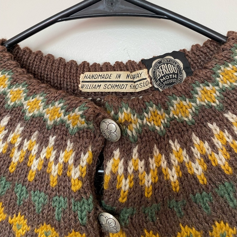 Norwegian wool hand knit fair isle cardigan sweater 1950s Nordic vintage - Picture 6 of 6